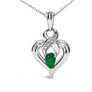.925 Sterling Silver 6x4mm Pear Emerald and Diamond Accent Heart Pendant Necklace (H-I Color, SI1-SI2 Clarity) - 18 Inches-2