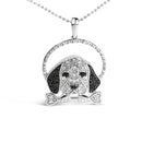.925 Sterling Silver 1/4 Cttw White and Black Diamond Beagle Dog and Bone Pendant Necklace (I-J Color, I2-I3 Clarity) - 18" Inches-1