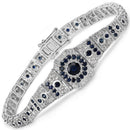 3.79 Carat Genuine Blue Sapphire and White Diamond .925 Sterling Silver Bracelet-1