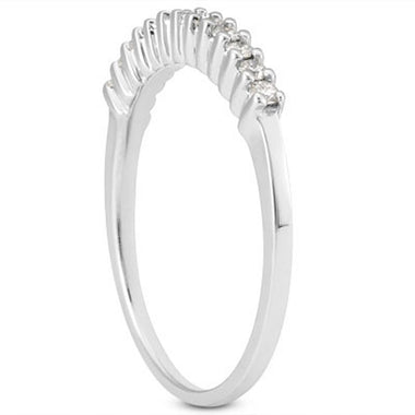 14k White Gold Raised Shared Prong Diamond Wedding Ring Band - 0