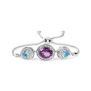 .925 Sterling Silver Oval Amethyst and Pear Blue Topaz with Diamond Accent Lariat 4â€-10â€ Adjustable Bolo Bracelet (H-I Color, SI1-SI2 Clarity)-1