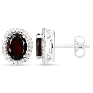 2.77 Carat Genuine Garnet and White Diamond .925 Sterling Silver Earrings - 0