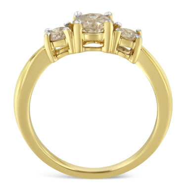 10K Yellow Gold Three Stone Diamond Band Ring (1.00 cttw, J-K Color, I2-I3 Clarity) - 0