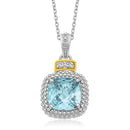 18k Yellow Gold & Sterling Silver Popcorn Sky Blue Topaz and Diamond Pendant-1