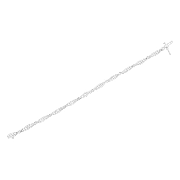 14K White Gold 1-1/2 Cttw Round Brilliant-Cut & Baguette Cut Diamond Bezel and Tapered Link 7" Tennis Bracelet (H-I Color, I1-I2 Clarity)