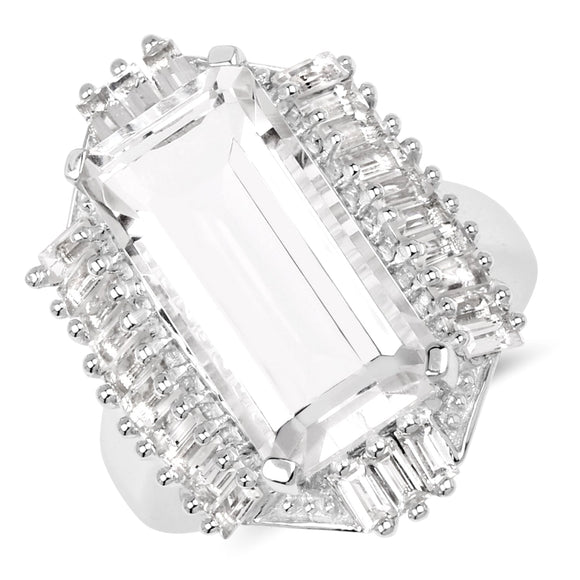 9.77 Carat Genuine Crystal Quartz & White Topaz .925 Sterling Silver Ring