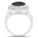 3.68 Carat Genuine Cobalt Blue Drusy & Swiss Blue Topaz .925 Sterling Silver Ring-2