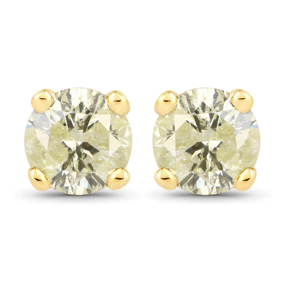 0.95 Carat Genuine LB Diamond 14K Yellow Gold Earrings