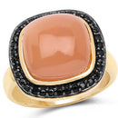14K Yellow Gold Plated 7.50 ct. t.w. Peach Moonstone and Black Spinel Ring in Sterling Silver-1