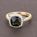 2.64 Carat Genuine Green Tourmaline and White Diamond 14K Yellow Gold Ring-2
