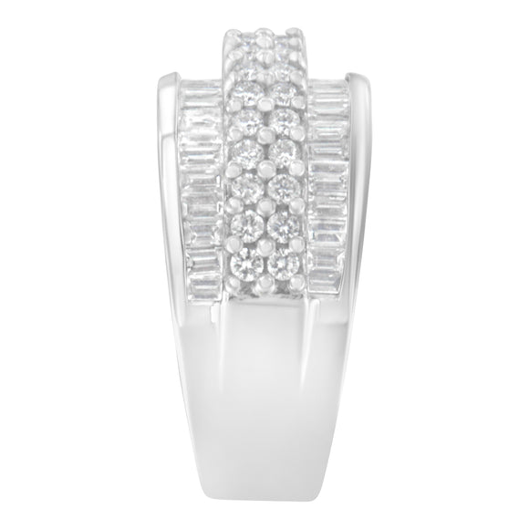 14K White Gold Round and Baguette Diamond Ring (1 1/2 Cttw, F-G Color, SI1-SI2 Clarity) - Size 6-3/4