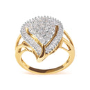 10K Yellow Gold 1 Cttw Round and Baguette Cut Diamond Ballerina Cluster Ring (H-I Color, SI2-I1 Clarity)-5