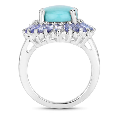 6.10 Carat Genuine Larimar and Tanzanite .925 Sterling Silver Ring - 0