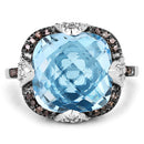 8.29 Carat Genuine Swiss Blue Topaz, Champagne Diamond and White Diamond .925 Sterling Silver Ring-3