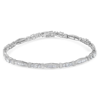 10K White Gold Geometric Pattern Diamond Tennis Bracelet (3 cttw, H-I Color, SI2-I1 Clarity) - 0