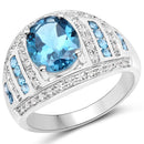 3.24 Carat Genuine London Blue Topaz and White Topaz .925 Sterling Silver Ring-1