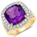 6.80 Carat Genuine Amethyst and White Diamond .925 Sterling Silver Ring-2