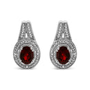 .925 Sterling Silver Diamond Accent and 8x6mm Red Oval Garnet Stud Earrings (I-J Color, I1-I2 Clarity)-2