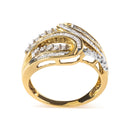 10K Yellow Gold 1/2 Cttw Round and Baguette cut Diamond Open Space Bypass Ring (H-I Color, SI2-I1 Clarity) - Ring Size 7-5