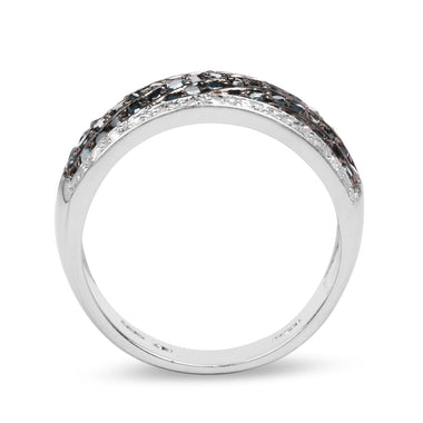 0.80 Carat Genuine Blue Diamond and White Diamond .925 Sterling Silver Ring - 0