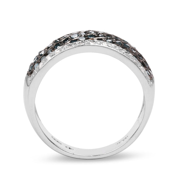 0.80 Carat Genuine Blue Diamond and White Diamond .925 Sterling Silver Ring