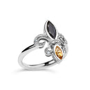 .925 Sterling Silver Black Onyx and Yellow Citrine Marquise and Diamond Accent Fleur De Lis Ring (H-I Color, SI1-SI2 Clarity) - Size 7-3