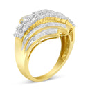 10K Yellow Gold 1.0 Cttw Round & Baguette Cut Diamond 64 Stone Bypass Style Channel Set Modern Statement Ring (H-I Color, SI1-SI2 Clarity) - Size 6-2