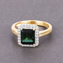 3.02 Carat Genuine Green Tourmaline and White Diamond 14K Yellow Gold Ring-2
