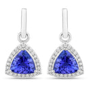 3.86 Carat Genuine Tanzanite and White Diamond 14K White Gold Earrings-1