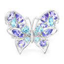 3.60 Carat Genuine Tanzanite and Swiss Blue Topaz .925 Sterling Silver Ring-3