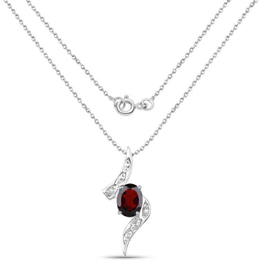 2.02 Carat Genuine Garnet and White Diamond .925 Sterling Silver Pendant - 0