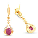 0.70 Carat Genuine Ruby and White Diamond 14K Yellow Gold Earrings-2