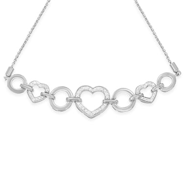 .925 Sterling Silver 1/10 Cttw Round-Cut Diamond Heart-Link Adjustable Bolo Bracelet ( H-I Color, I2-I3 Clarity) - 6"-9" Adjustable - 0