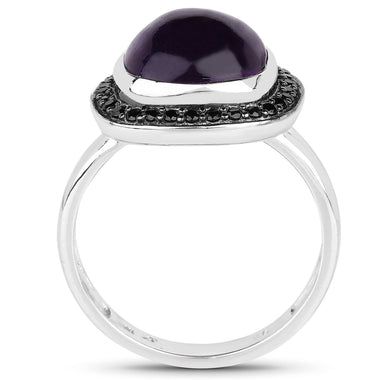 5.25 Carat Genuine Amethyst & Black Spinel .925 Sterling Silver Ring - 0