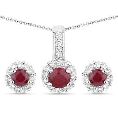 2.17 Carat Genuine Ruby and White Topaz .925 Sterling Silver Jewelry Set