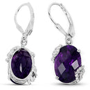 10.18 Carat Genuine Amethyst and White Topaz .925 Sterling Silver Earrings-3