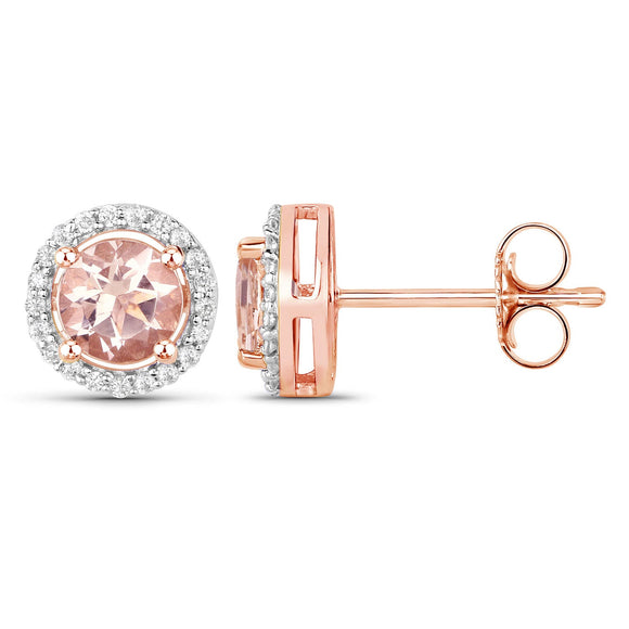 0.93 Carat Genuine Morganite and White Diamond 14K Rose Gold Earrings