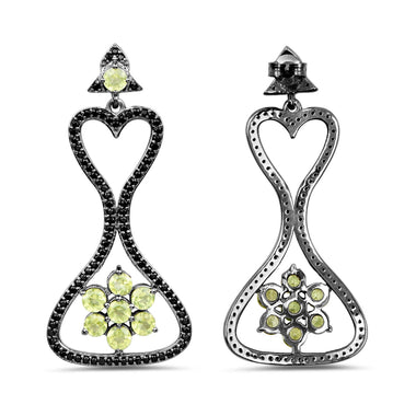 6.93 Carat Genuine Peridot and Black Spinel .925 Sterling Silver Earrings - 0