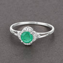 0.46 Carat Genuine Zambian Emerald and White Diamond 14K White Gold Ring-4