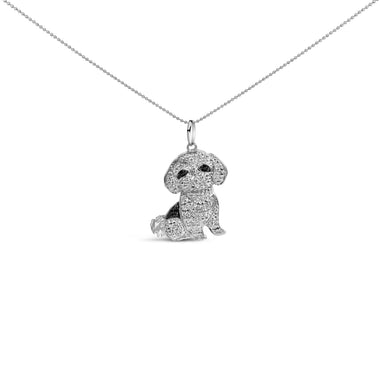 .925 Sterling Silver 1/2 Cttw White and Black Diamond Shih Tzu Dog 18" Pendant Necklace (I-J Color, I2-I3 Clarity) - 0