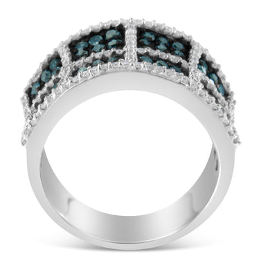 14K White Gold White and Treated Blue Diamond Cocktail Ring (1 1/2 Cttw, H-I Color, I1-I2 Clarity) - Size 6 - 0