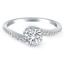 14k White Gold Bypass Swirl Diamond Halo Engagement Ring-2