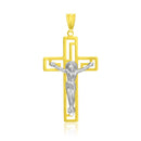 14k Two-Tone Gold Cross with Figure Pendant-2