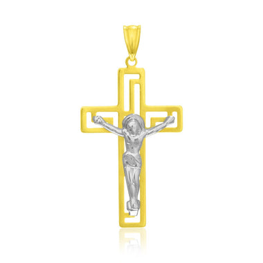 14k Two-Tone Gold Cross with Figure Pendant - 0