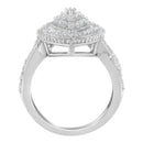 .925 Sterling Silver 1.0 Cttw Round & Baguette-Cut Diamond Marquise-Shaped Cluster Triple Stepped Halo Cocktail Fashion Ring (I-J Color, I2-I3 Clarity) - Size 7-3