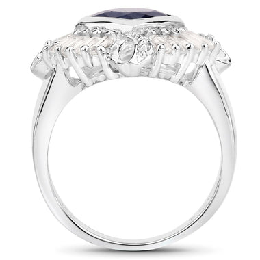 3.06 Carat Glass Filled Sapphire and White Topaz .925 Sterling Silver Ring - 0