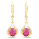 0.70 Carat Genuine Ruby and White Diamond 14K Yellow Gold Earrings-1