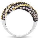 1.25 Carat Genuine Champagne Diamond and Yellow Diamond .925 Sterling Silver Ring-2