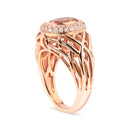 14K Rose Gold Oval Cut Light Pink Morganite and 3/8 Cttw Diamonds Halo and Basket Weave Cocktail Ring (G-H Color, SI1-SI2 Clarity) - Size 7-3
