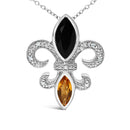 .925 Sterling Silver Marquise Onyx and Citrine and Diamond Accent Fleur De Lis Pendant Necklace (H-I Color, SI1-SI2 Clarity) - 18"-2